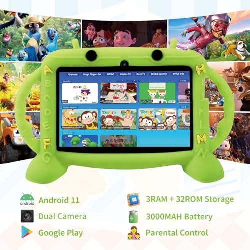 MengDash Kids Tablet 7 inch Tablet with Case for Kids 210 Educational Learning Toddler Tablet Android 11 3GB RAM32GB ROM Storage WiFiBluetoothwith Google Play YouTube Baby Girl boy PresentGreen - Image 5