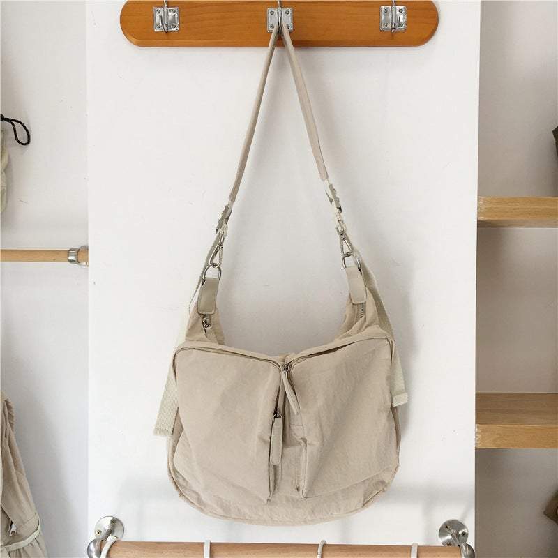 This season Korean style nylon bag large capacity workwear style messenger bag casual all-match shoulder crossbody tote bag Khaki
