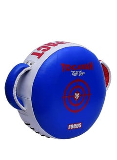Tocayah 0% Impact Blue & Red Round Boxing Shield | Leather Punch Shield Fitness Plus Punch Shield, Lightweight, Durable, Over 3 in. of Layered Foam Padding, Easy-Grip Handles