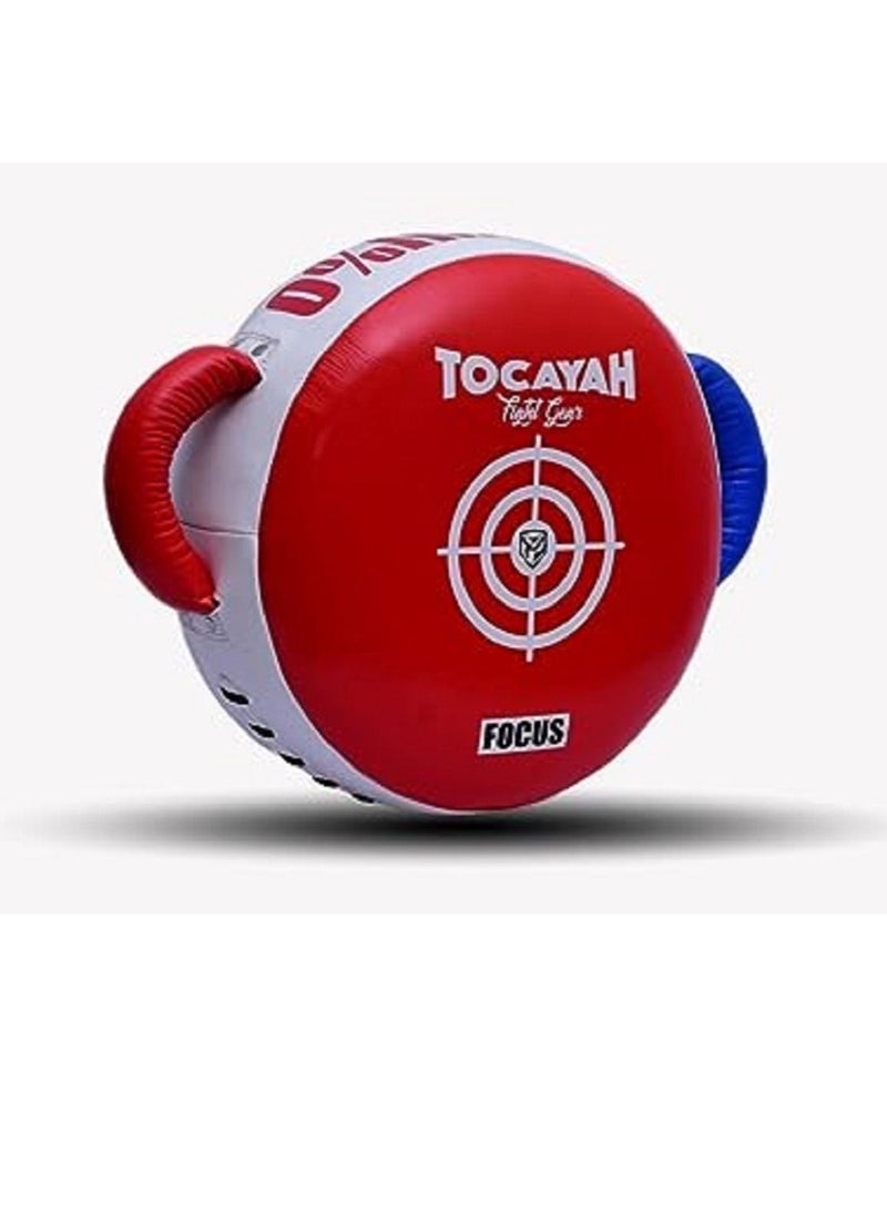 TOCAYAH - Tocayah 0% Impact Blue & Red Round Boxing Shield | Leather Punch Shield Fitness Plus Punch Shield, Lightweight, Durable, Over 3 in. of Layered Foam Padding, Easy-Grip Handles - Image 1