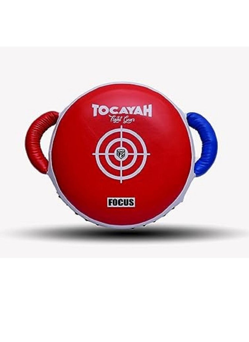 TOCAYAH - Tocayah 0% Impact Blue & Red Round Boxing Shield | Leather Punch Shield Fitness Plus Punch Shield, Lightweight, Durable, Over 3 in. of Layered Foam Padding, Easy-Grip Handles - Image 1