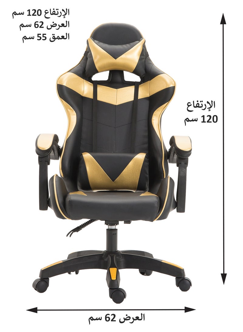 Funz Gaming Chair  Office Chair Ergonomic High Back s Reclining & Height Adjustable Computer Chair with Neck and Lumbar Support Comfortable Chairs Black/Gold  - Image 2