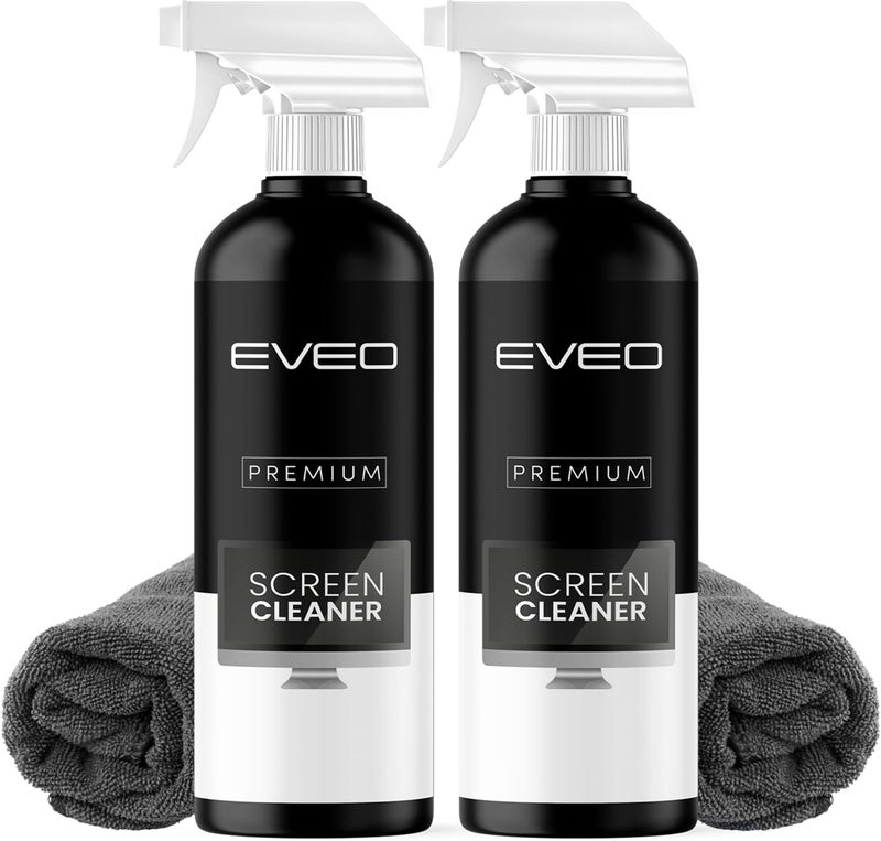 EVEO® Screen Cleaner Spray Kit (Streak-Free) TV Screen Cleaner for Smart TV, LCD, LED, OLED | Computer Screen Cleaner Spray and Wipe Microfiber Cloth for TV, Monitor, Laptop, iPad, Car & More - 2 Pack - Image 1