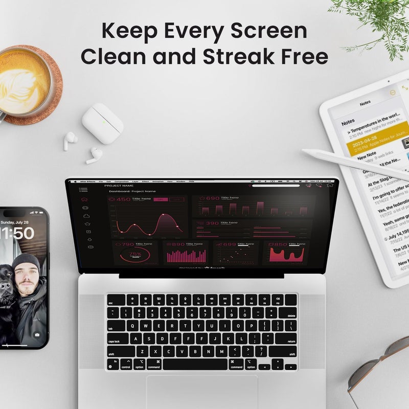 EVEO® Screen Cleaner Spray Kit (Streak-Free) TV Screen Cleaner for Smart TV, LCD, LED, OLED | Computer Screen Cleaner Spray and Wipe Microfiber Cloth for TV, Monitor, Laptop, iPad, Car & More - 2 Pack - Image 4