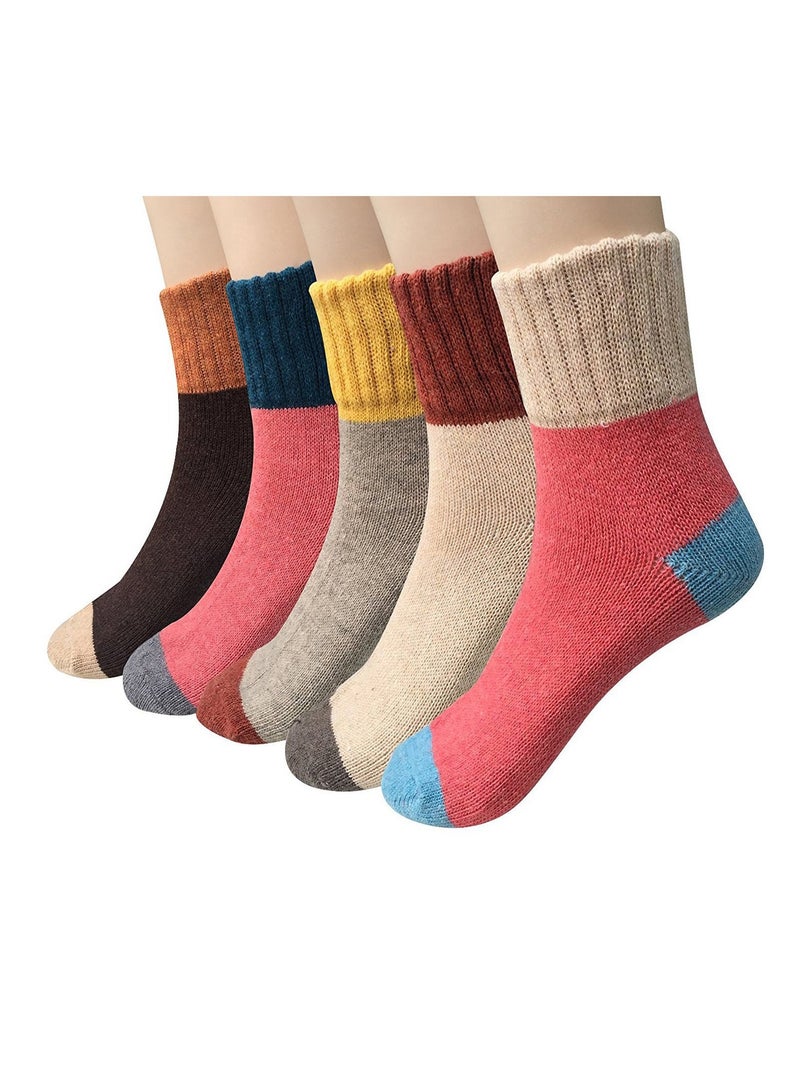 5 Pairs Warm Thick Wool Socks for Women Vintage Casual Crew Gift Idea in Mixed Colors  - Image 1