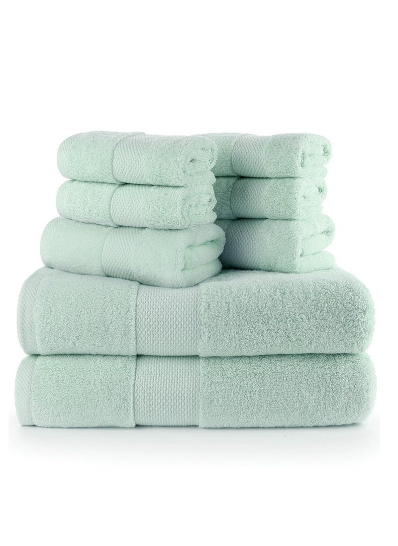 joyzzz - 8 Pieces Bath Towel Set, 2 Large Bath Towels 2 Hand Towels 4 Square Towel Cotton Super Absorbent Bathroom Towels(Light Green) - Image 1