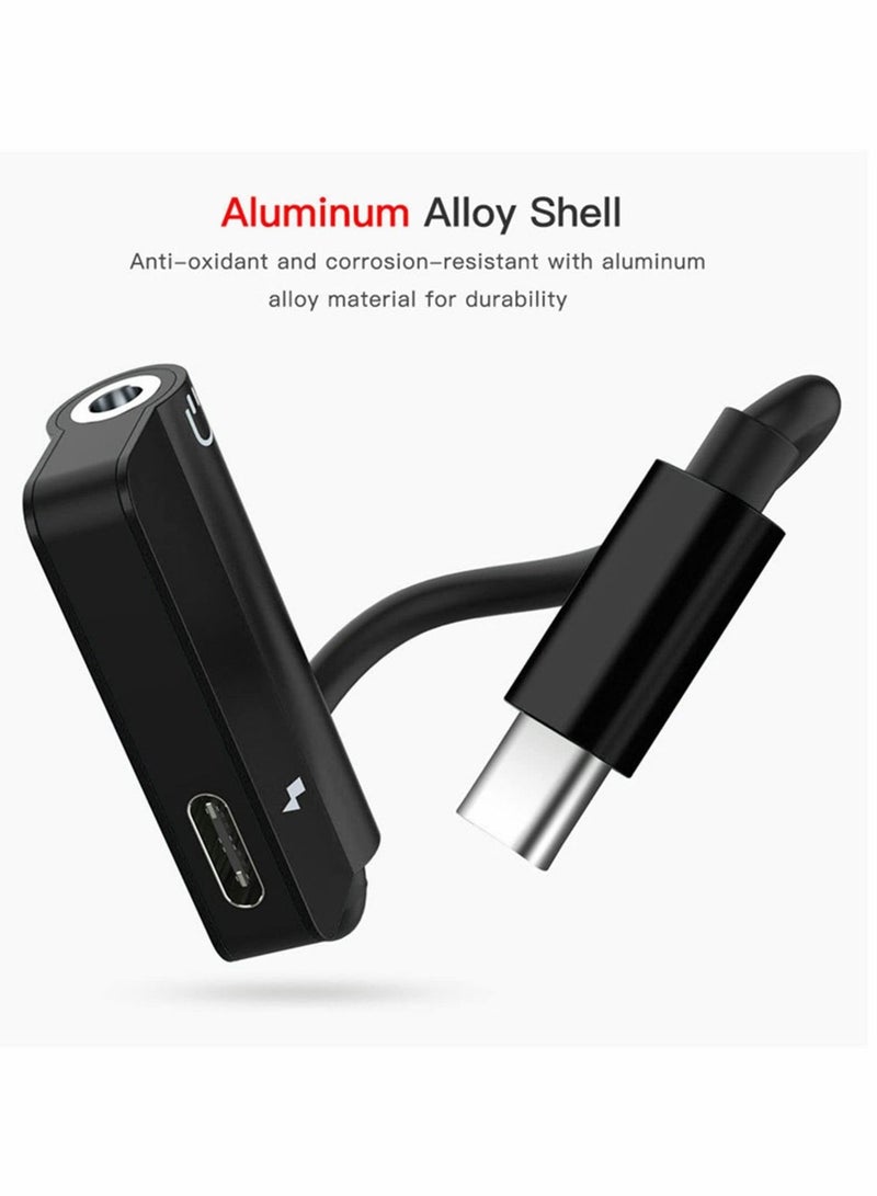 Excefore USB c to 3.5mm Headphone and Charger Adapter, USB C to Aux Audio Dongle Cable Cord Adapter Charger USB-C (Black, One Size) 2 Pc - Image 2