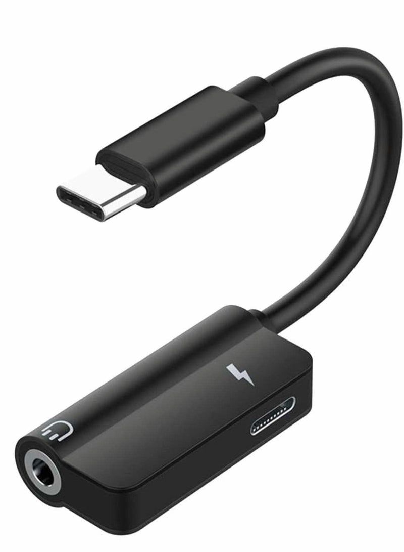Excefore USB c to 3.5mm Headphone and Charger Adapter, USB C to Aux Audio Dongle Cable Cord Adapter Charger USB-C (Black, One Size) 2 Pc - Image 1