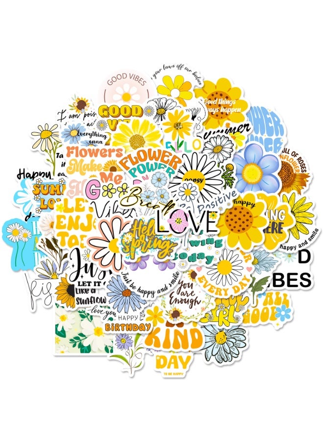 NIBEMINENT 50 Pcs Sunflower Text Deco Kit Waterproof Stickers, High Definition Printing Bright Colors, Suitable for Laptop Skateboard Luggage Water Bottle Guitar DIY  - Image 1
