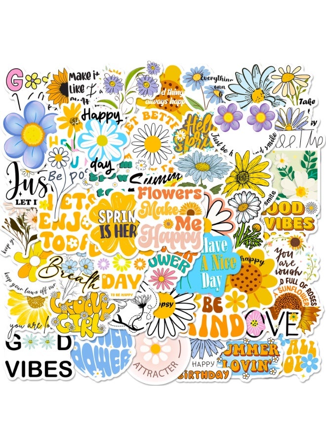 NIBEMINENT 50 Pcs Sunflower Text Deco Kit Waterproof Stickers, High Definition Printing Bright Colors, Suitable for Laptop Skateboard Luggage Water Bottle Guitar DIY  - Image 2