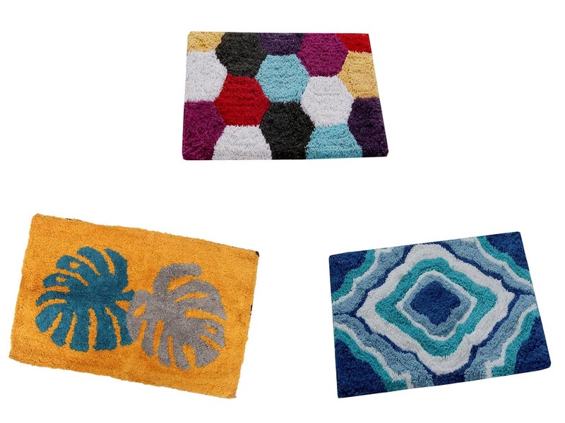 AAZEEM Abstract Cotton Rectangular Door Mat - 16"X24"|Yellow Color| - Image 1