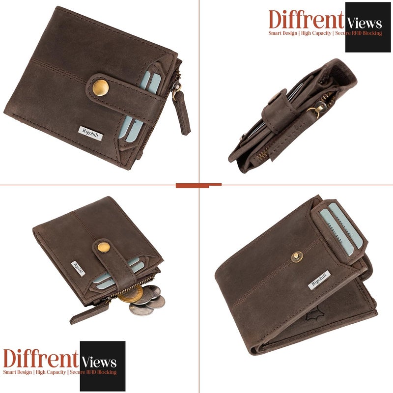 Rigohill Doger Coffee Brown Mens Leather Wallet | Leather Wallet for Men | RFID Mens Wallet - Image 4