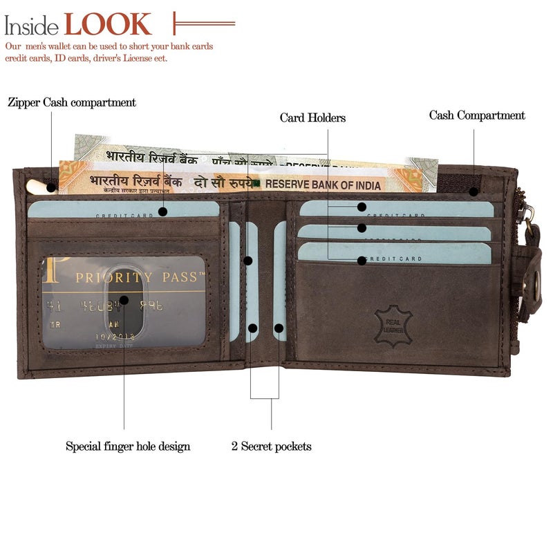 Rigohill Doger Coffee Brown Mens Leather Wallet | Leather Wallet for Men | RFID Mens Wallet - Image 3