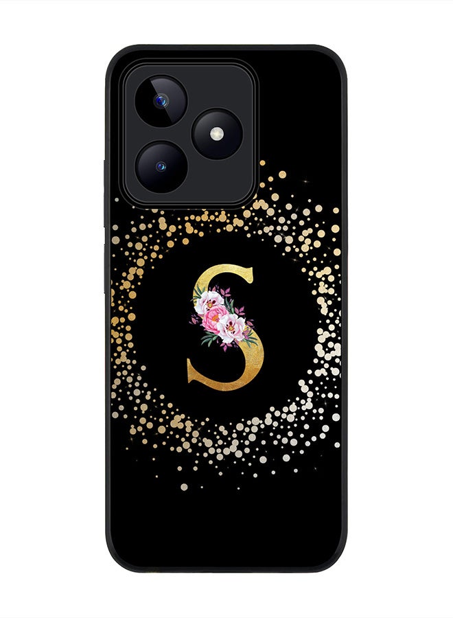 Stylizedd Rugged Black edge case for Realme C53, Slim fit Thin Cover- Custom Monogram Initial Letter Floral Pattern Alphabet- S (Black) - Image 1