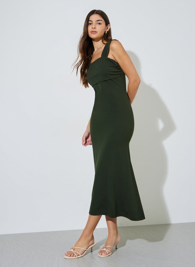 Styli Olive Green Solid Sleeveless Mermaid Maxi Dress - Image 1