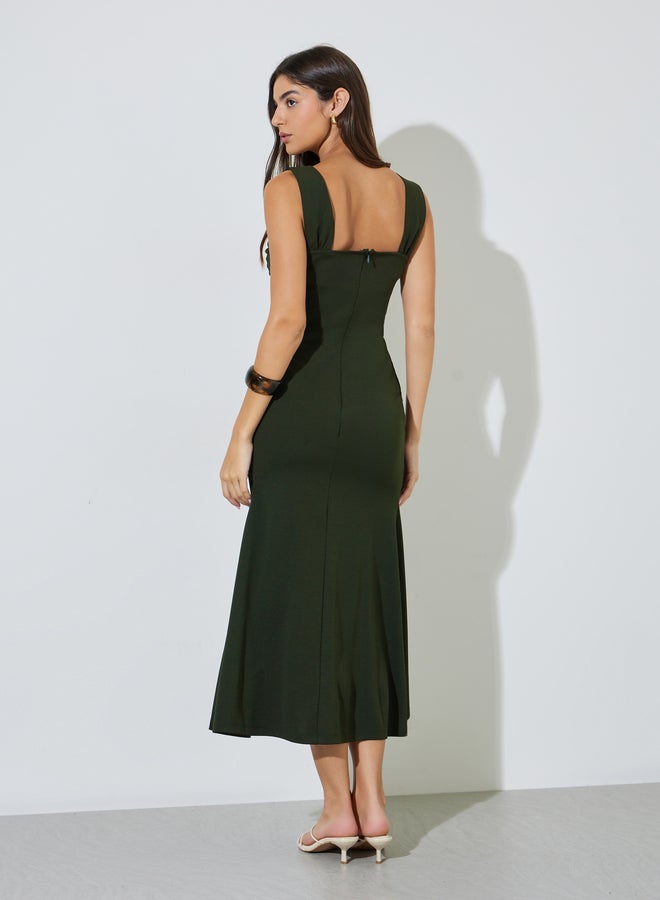 Styli Olive Green Solid Sleeveless Mermaid Maxi Dress - Image 3