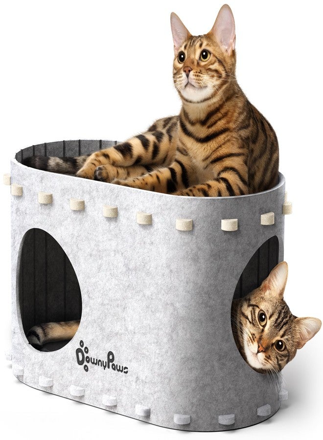 DownyPaws Cat House for Indoor Cats, Cat Bed Cave for Multiple & Large Cats Up to 22 Lbs, Scratch Resistant Peekaboo Cat Caves, Foldable Tunnel Enclosed Bed, PeekaPurr, Marble - Image 1