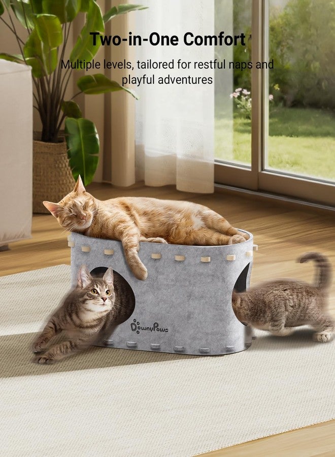 DownyPaws Cat House for Indoor Cats, Cat Bed Cave for Multiple & Large Cats Up to 22 Lbs, Scratch Resistant Peekaboo Cat Caves, Foldable Tunnel Enclosed Bed, PeekaPurr, Marble - Image 2