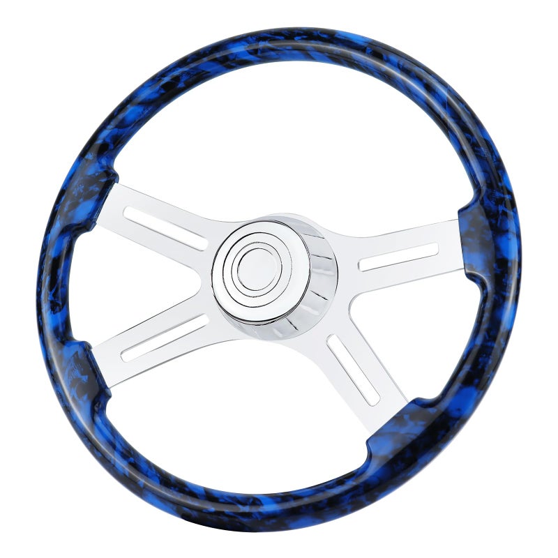 QYMOPAY 18" Solid Wood Hydro-Printed Truck Steering Wheel 4-Spoke Chrome Plated Aluminum Steering Wheel for Semi-Trailers,Trucks for Kenworth, Peterbilt, Volvo, Freightliner - Image 1
