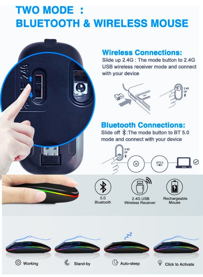 Wireless Bluetooth Silent Mouse Rechargeable LED Silent Slim Laptop Mouse Portable BT5.2 and USB Receiver Dual Mode Computer Mouse for Laptop ipad Tablet,Apple Desktop Mac  - Image 2