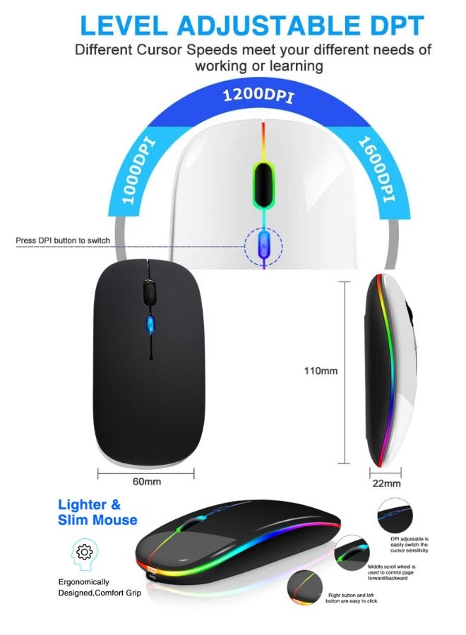 Wireless Bluetooth Silent Mouse Rechargeable LED Silent Slim Laptop Mouse Portable BT5.2 and USB Receiver Dual Mode Computer Mouse for Laptop ipad Tablet,Apple Desktop Mac  - Image 5