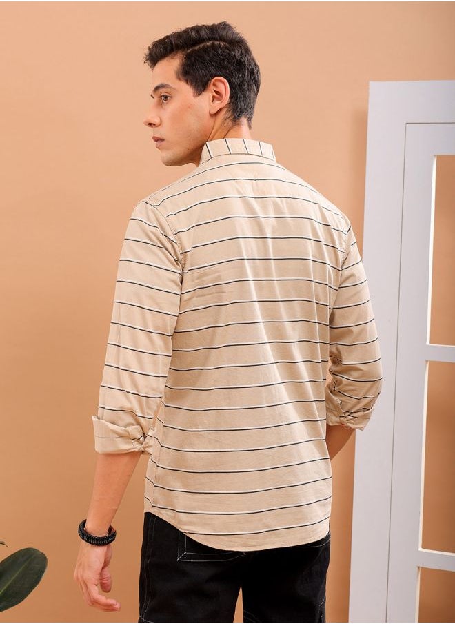 The Indian Garage Co - Men Slim Fit Striped Full Sleeves Spread Collar Casual Shirt - Image 1