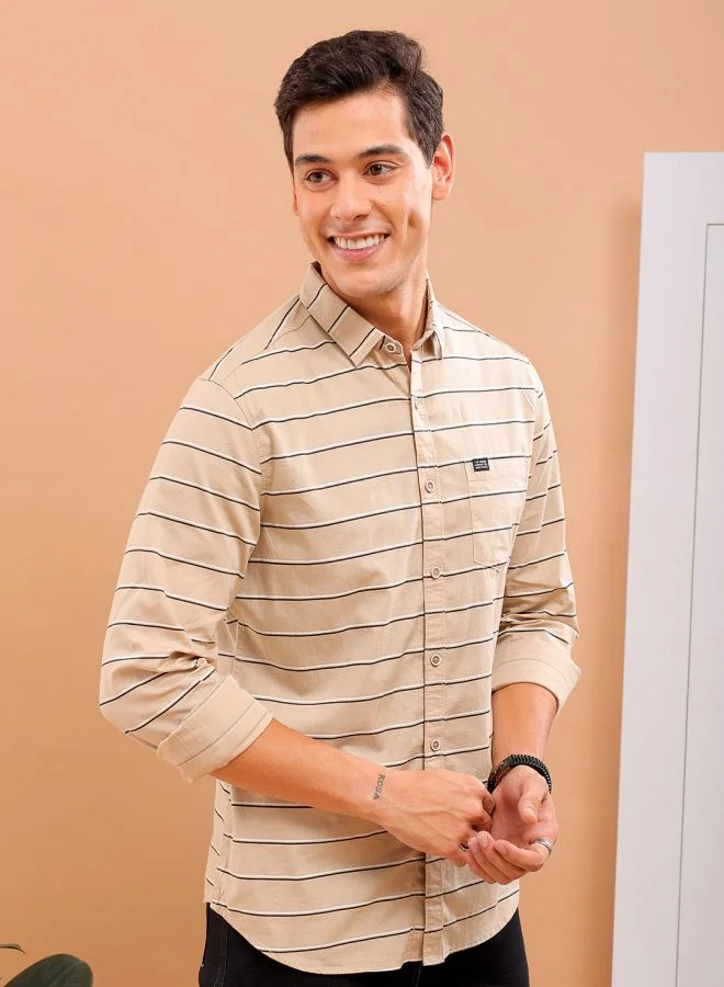 The Indian Garage Co Men Slim Fit Striped Full Sleeves Spread Collar Casual Shirt