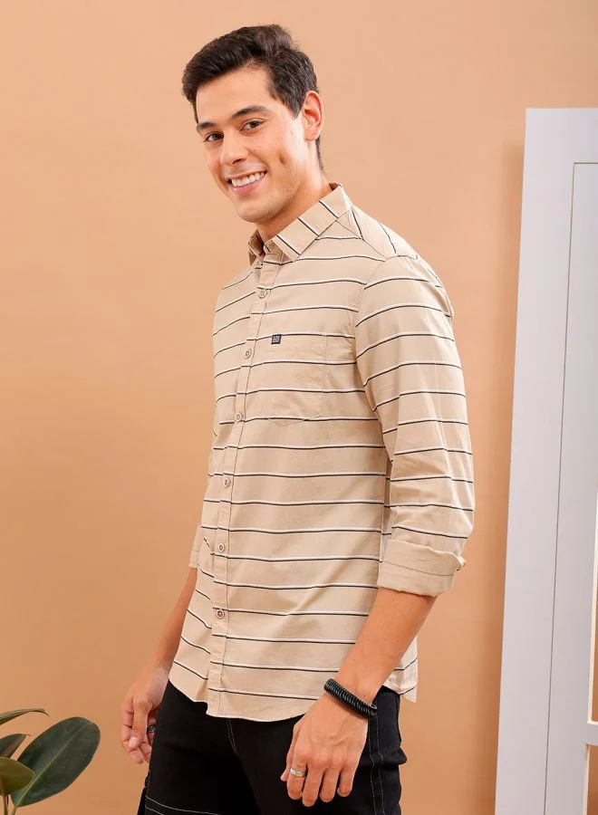 The Indian Garage Co Men Slim Fit Striped Full Sleeves Spread Collar Casual Shirt