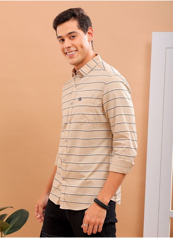 The Indian Garage Co - Men Slim Fit Striped Full Sleeves Spread Collar Casual Shirt - Image 1