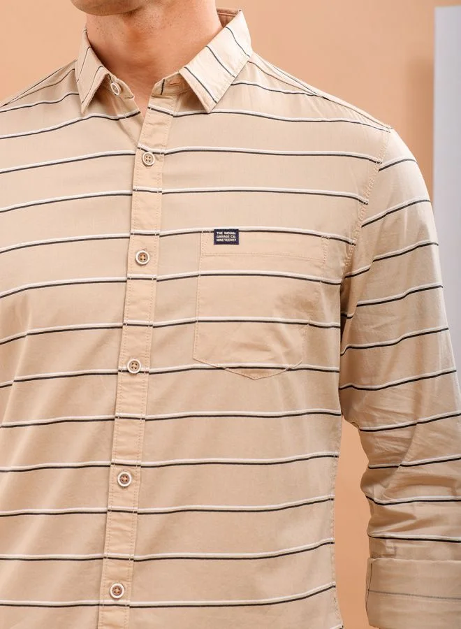 The Indian Garage Co Men Slim Fit Striped Full Sleeves Spread Collar Casual Shirt