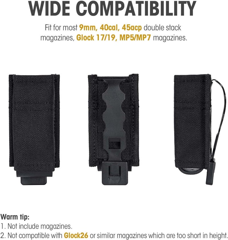 VISMIX Pistol Magazine Pouch, Double 9mm Mag Pouch with Quick Release Kydex Insert and MOLLE Compatible - Image 2