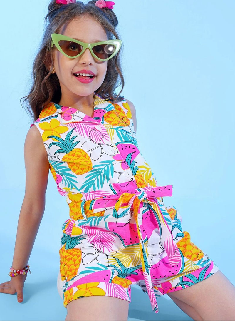 Ollington St. 100% Cotton Knit Sleeveless Jumpsuit with Fruit Print - Multicolour  - Image 1