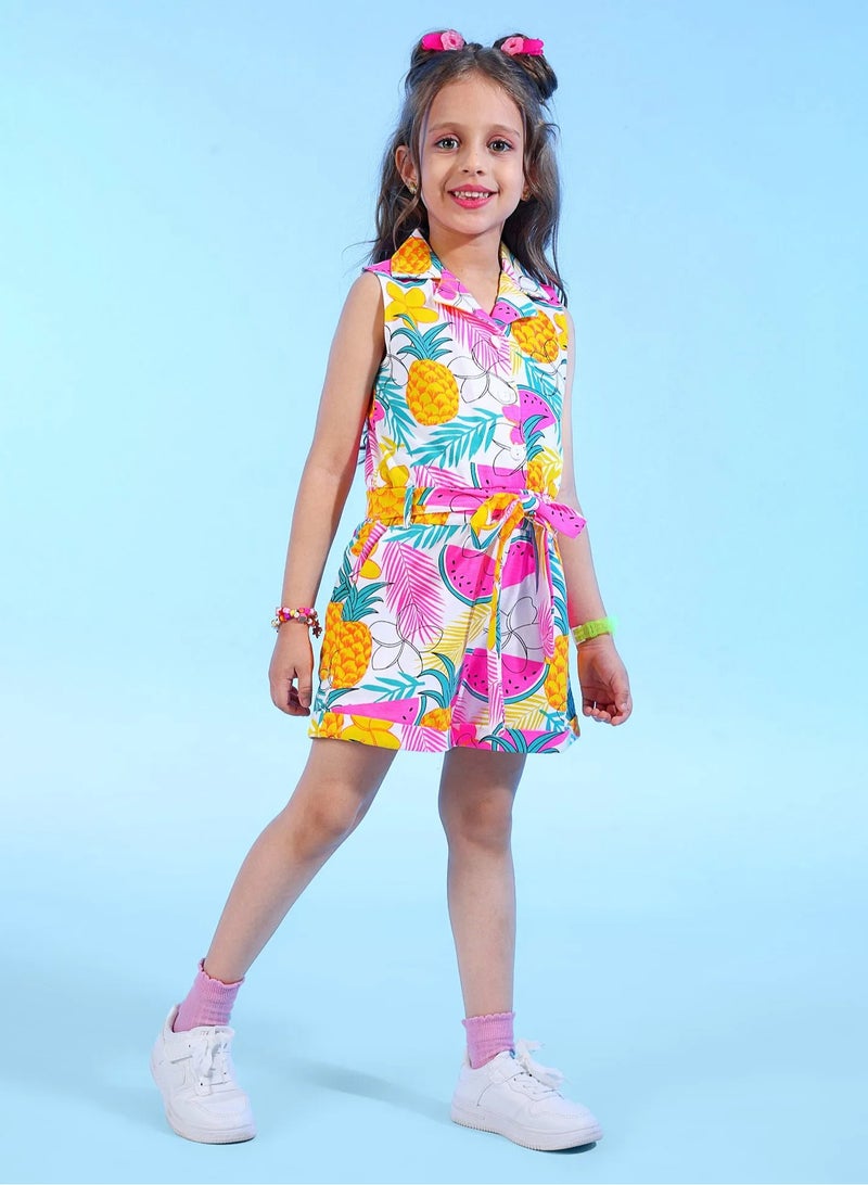 Ollington St. 100% Cotton Knit Sleeveless Jumpsuit with Fruit Print - Multicolour  - Image 2