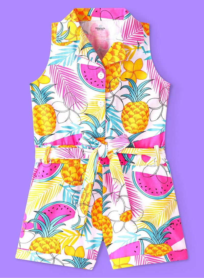 Ollington St. 100% Cotton Knit Sleeveless Jumpsuit with Fruit Print - Multicolour  - Image 4