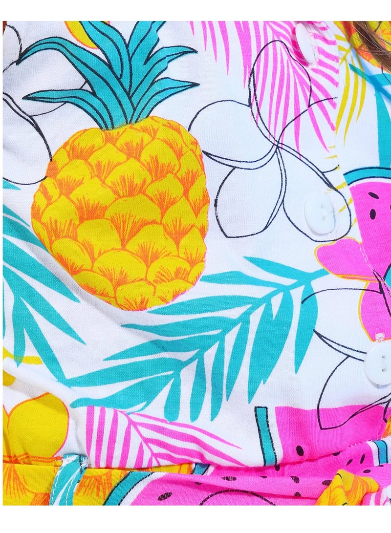 Ollington St. 100% Cotton Knit Sleeveless Jumpsuit with Fruit Print - Multicolour  - Image 3