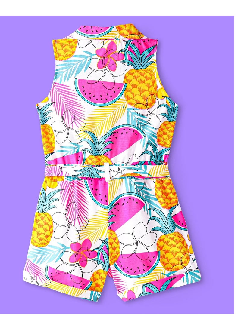 Ollington St. 100% Cotton Knit Sleeveless Jumpsuit with Fruit Print - Multicolour  - Image 5