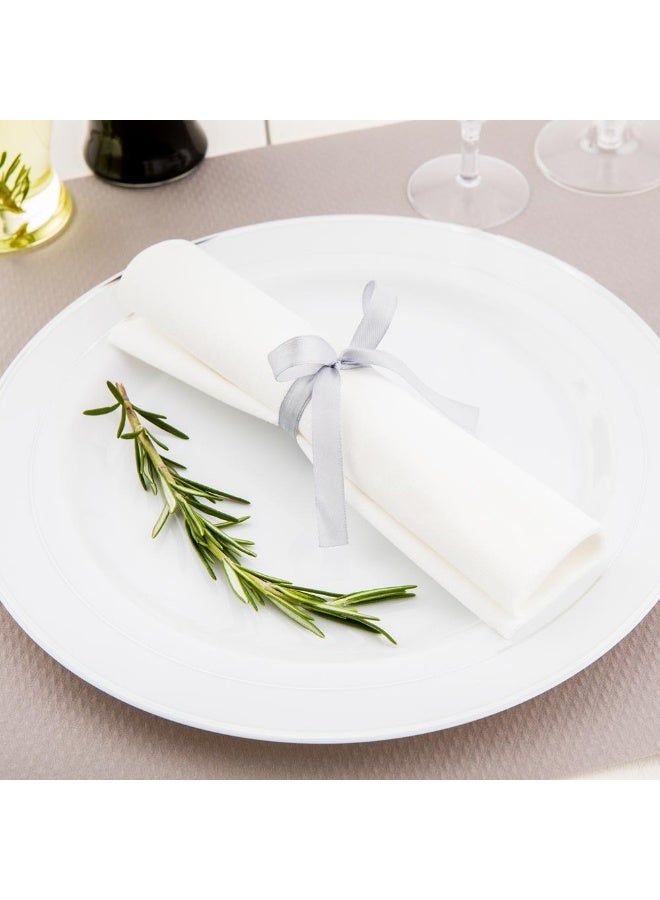 Restaurantware طقم أدوات المائدة البلاستيكية 7.3 بوصة × 2 بوصة، 100 طقم أدوات مائدة بلاستيكية - شريط فضي، مع منديل أبيض، مغلف بشكل فردي، أدوات مائدة بلاستيكية سوداء قابلة للتصرف، للمناسبات والأعراس - Image 3