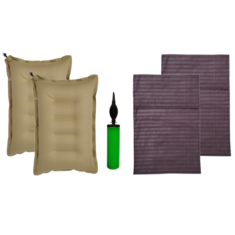 Shivam Mart Cotton Travelling Pillow with Air Pump and Pillow Cover for Neck Support,Lightweight Compact Travelling in Train, Bus,Flight, Camping, Hostel and Office (Pack of 2-Brown)  - Image 1