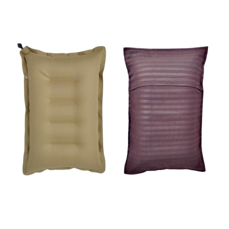 Shivam Mart Cotton Travelling Pillow with Air Pump and Pillow Cover for Neck Support,Lightweight Compact Travelling in Train, Bus,Flight, Camping, Hostel and Office (Pack of 2-Brown)  - Image 4
