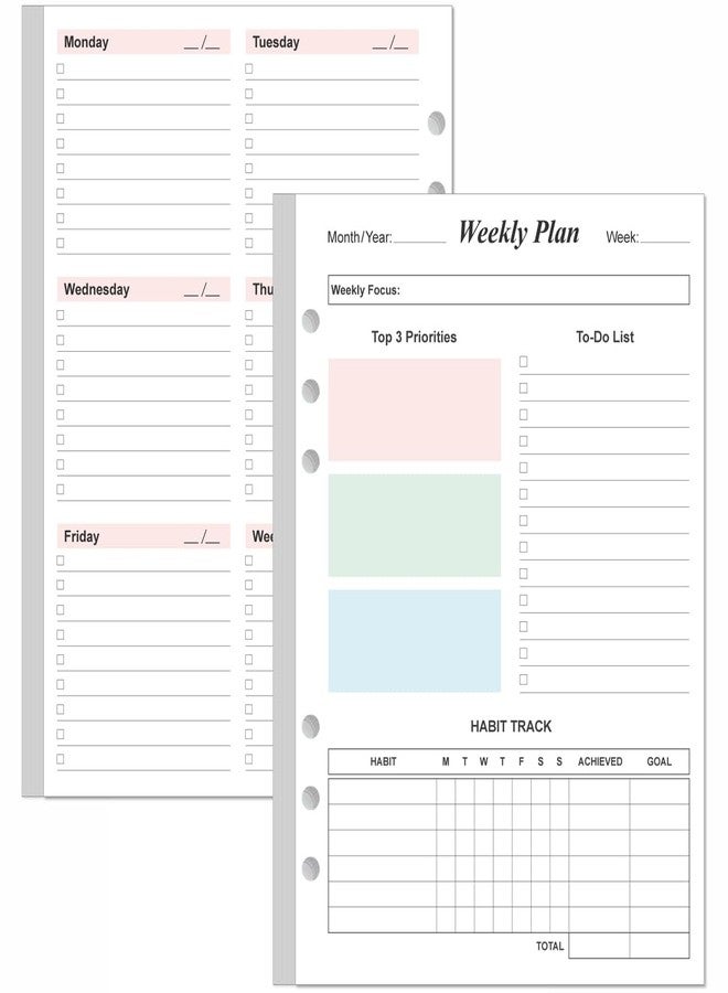 Yaridar Weekly Planner Refills for A5 Binders - 53 Sheets/106 Pages Undated Colorful Weekly Planner, 6-Hole Punched, 100 gsm White Paper, Lasts 1 Year, Undated, 5.8" x 8.3" - Image 1