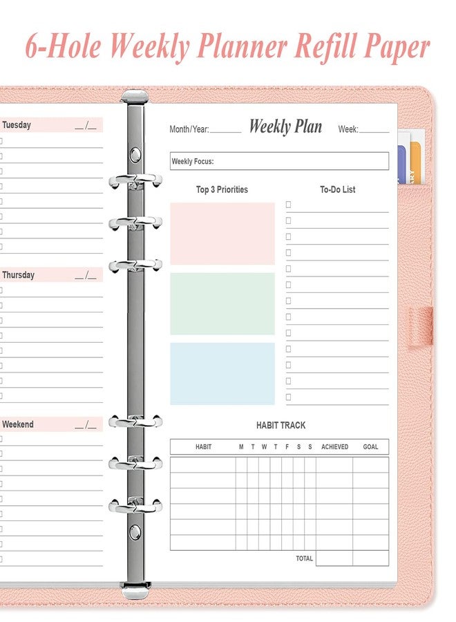 Yaridar Weekly Planner Refills for A5 Binders - 53 Sheets/106 Pages Undated Colorful Weekly Planner, 6-Hole Punched, 100 gsm White Paper, Lasts 1 Year, Undated, 5.8" x 8.3" - Image 3