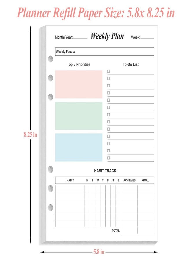 Yaridar Weekly Planner Refills for A5 Binders - 53 Sheets/106 Pages Undated Colorful Weekly Planner, 6-Hole Punched, 100 gsm White Paper, Lasts 1 Year, Undated, 5.8" x 8.3" - Image 4