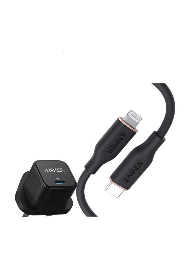 Anker USB C Plug, 20W USB C Charger - Fast Charging PowerPort III Cube Charger, Compatible with iPhone 16/16 Plus/16 Pro/16 Pro Max, 15/14/13/12 Series, Galaxy, iPad (Cable Not Included) & PowerLine III Flow, USB C to Lightning Cable for iPhone 14/14 Pro/14 Pro Max/13/12/11 Series [MFi Certified, 3ft, Midnight Black] Supports Power Delivery, Silicone Cable (Charger Not Included) Bundle - Image 1