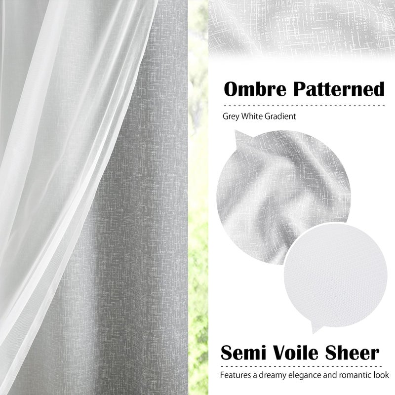 Geomoroccan 100% Blackout Curtains with Sheer Overlay Mix and Match Double Layer Drapes 63 Inch Length 2 Panels for Bedroom Living Room Grey White Ombre Grommet Window Treatment with Tiebacks - Image 3