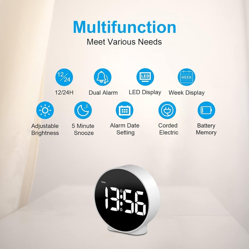 RELEMTRA Digital Alarm Clock New Version HD LED Display Digital Alarm Clock Simple Table Clock Electronic Desk Clock Dual Alarms 1224Hr 4 Adjustable Brightness for Bedroom Office Table - Image 5