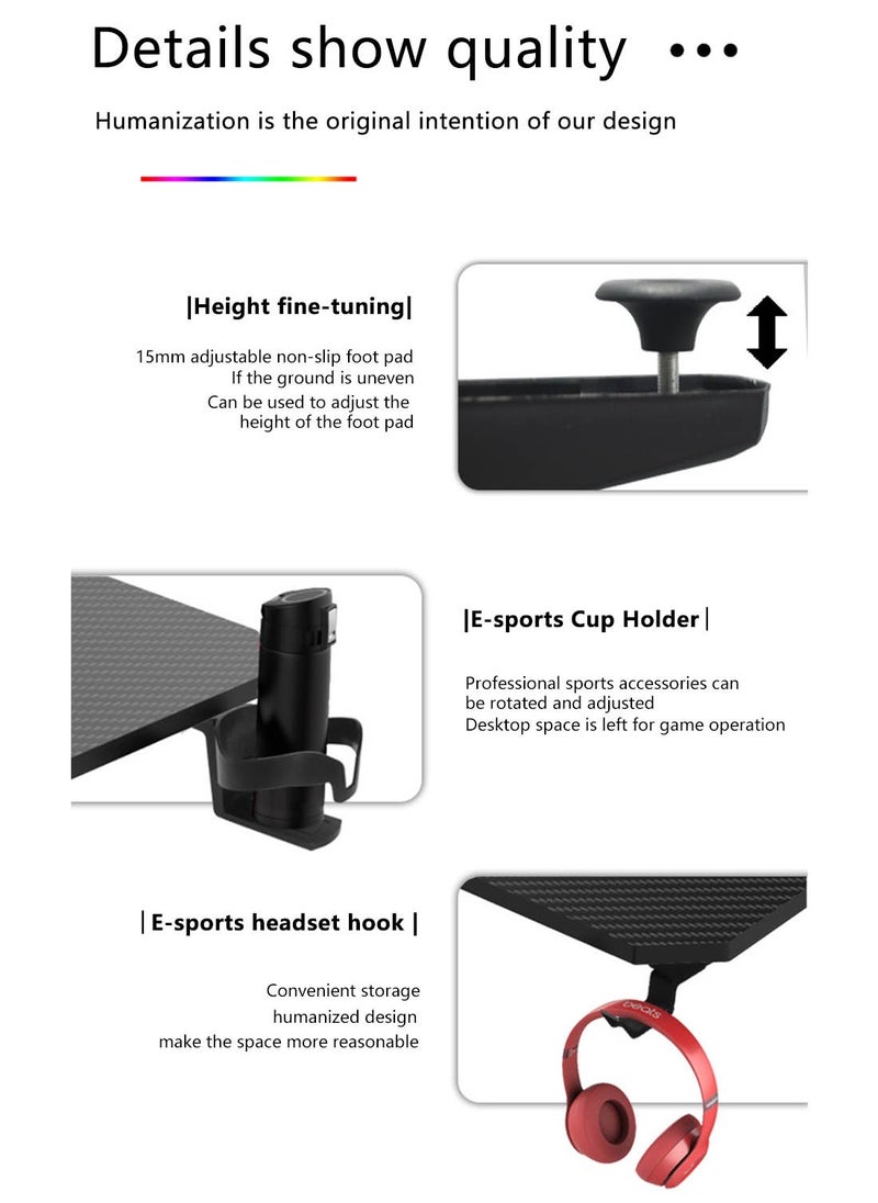 Gamer Computer Lighted Carbon Fiber Surface Home Office Computer Desk