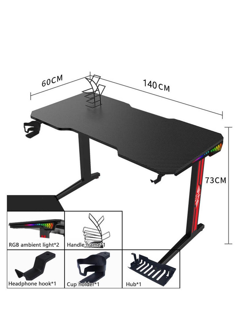 Gamer Computer Lighted Carbon Fiber Surface Home Office Computer Desk