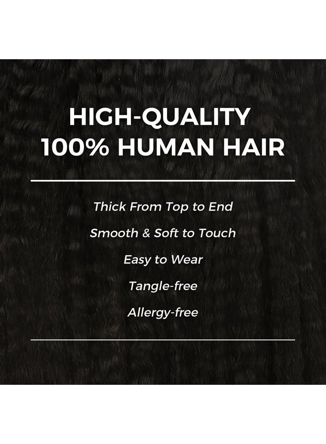 وصلات شعر بمشبك وصلات شعر 100% شعر بشري حقيقي مستقيم مجعد بحافة غير مرئية وصلات شعر بمشبك بدون درزات 110 جرام شعر بشري طبيعي أسود بطول 16 بوصة للنساء ذوات البشرة السوداء