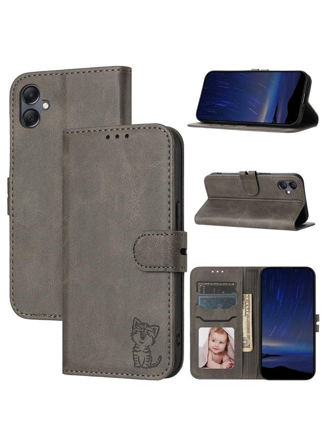 اس-توب جراب لهاتف Samsung Galaxy A06 4G Global من الجلد المنقوش بنمط قطة سعيدة - Image 1