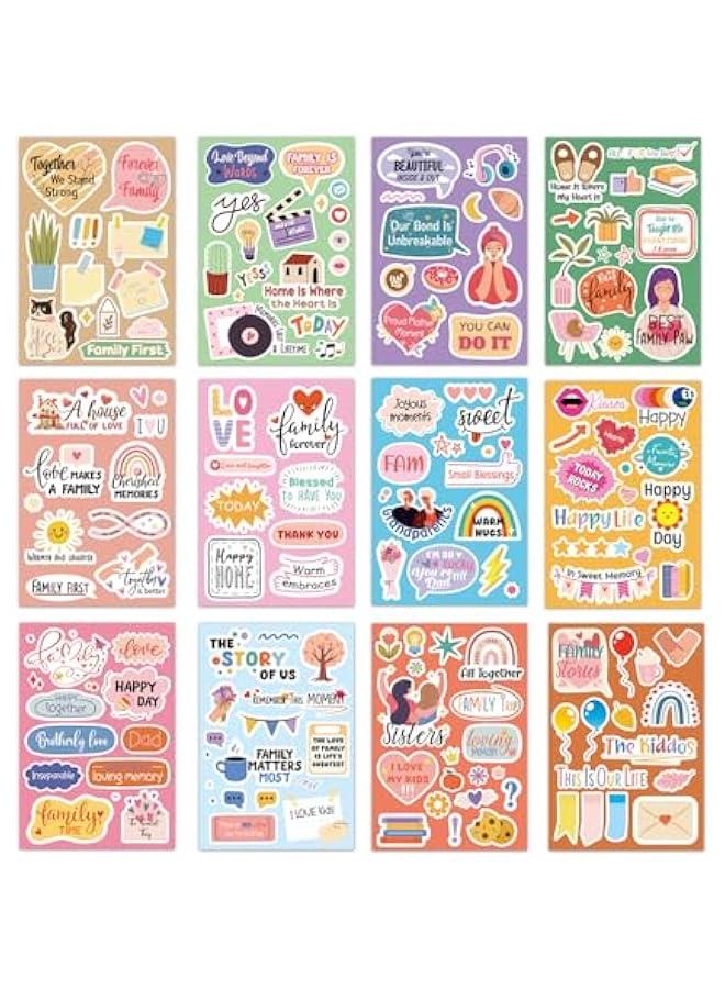 Arabest 12pcs Family Scrapbook Stickers, Planner Journal Stickers Photo Album Embellishment Memory Decals for Family Bonding Cherished Moments Vision Board Party Decor - Image 1